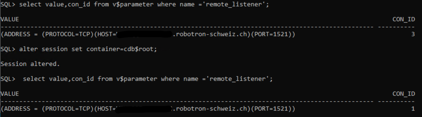 remote_listener Parameter für Container ID 1 und 3