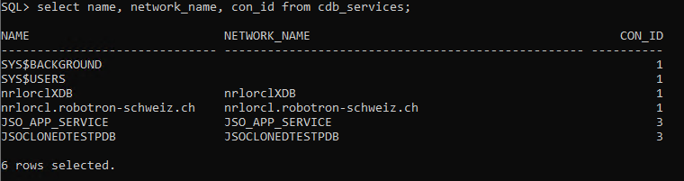 Alle PDB Services nach dem ersten Öffnen vorhanden