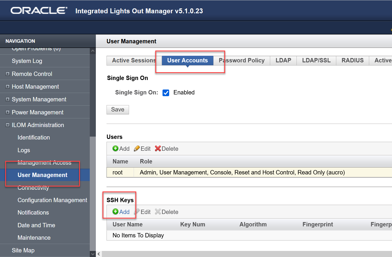 add SSH keys in User Accounts